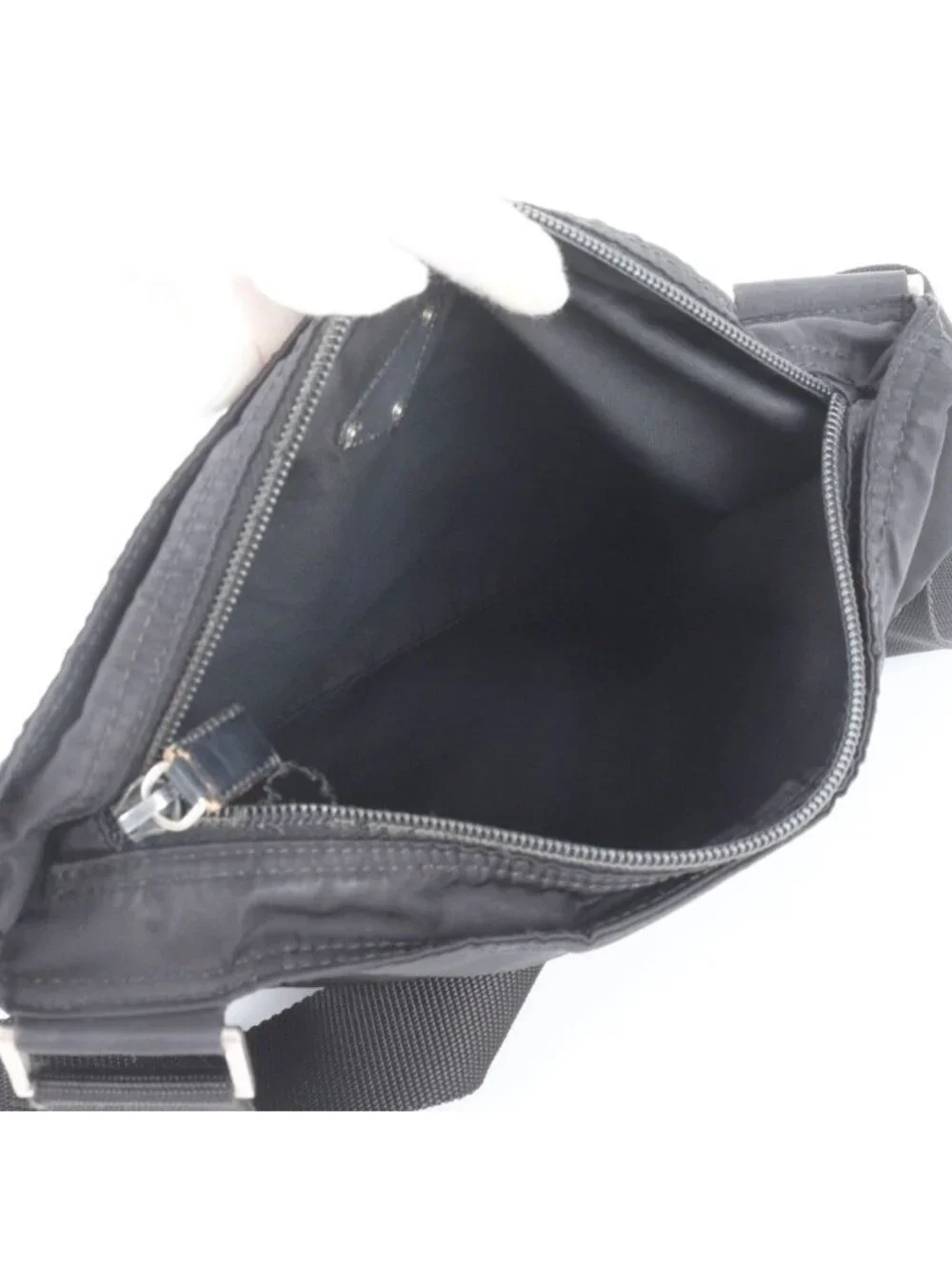 Prada Tessuto Nylon Triangle Logo Leather Shoulder Bag Crossbody Messenger Black